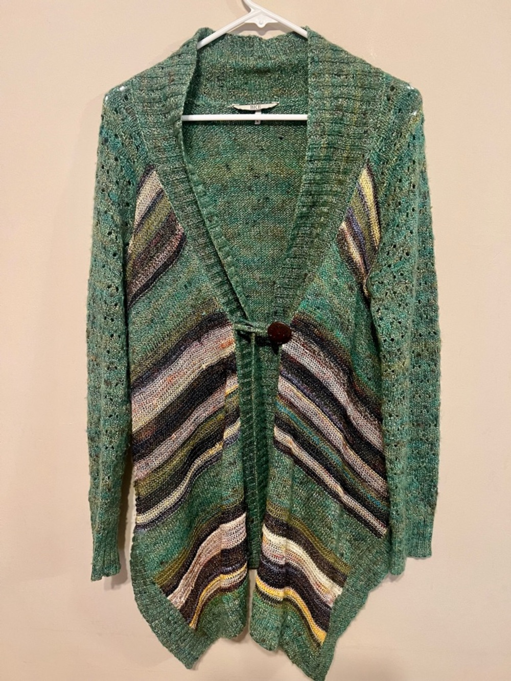 BKE Green Striped Open-Front Women's Sweater Cardigan - L